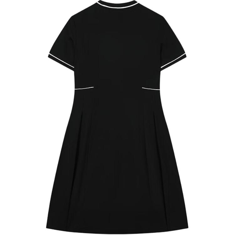 FILA Heritage Pompidou Center Series Round Neck Waist-Cinched Casual Short Sleeve Dress Women dresses Black F11W438312FBK
