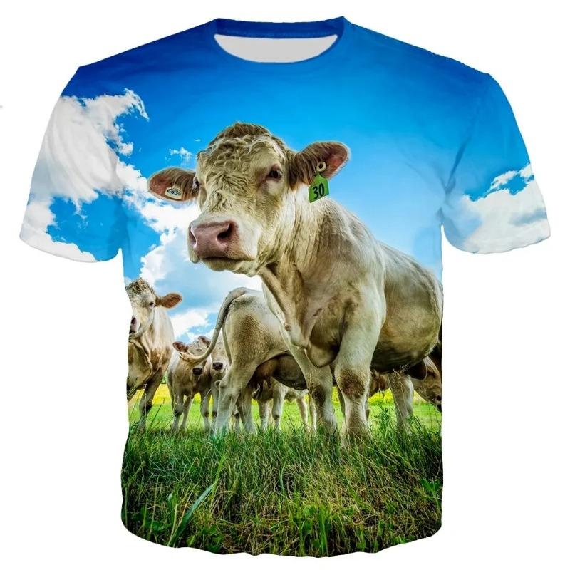 Summer Popular Cute And Fun Animal Cow Print Men's Casual Fashion T-shirt With Round Neck Plus Size Comfortable Short Sleeves