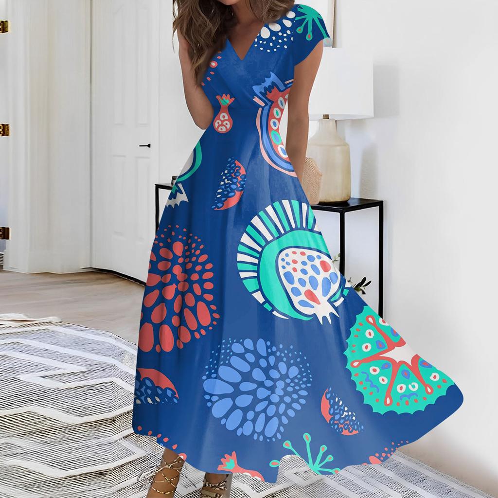 Women's Summer Fruit Printed V-Neck Long Dresses Dresses