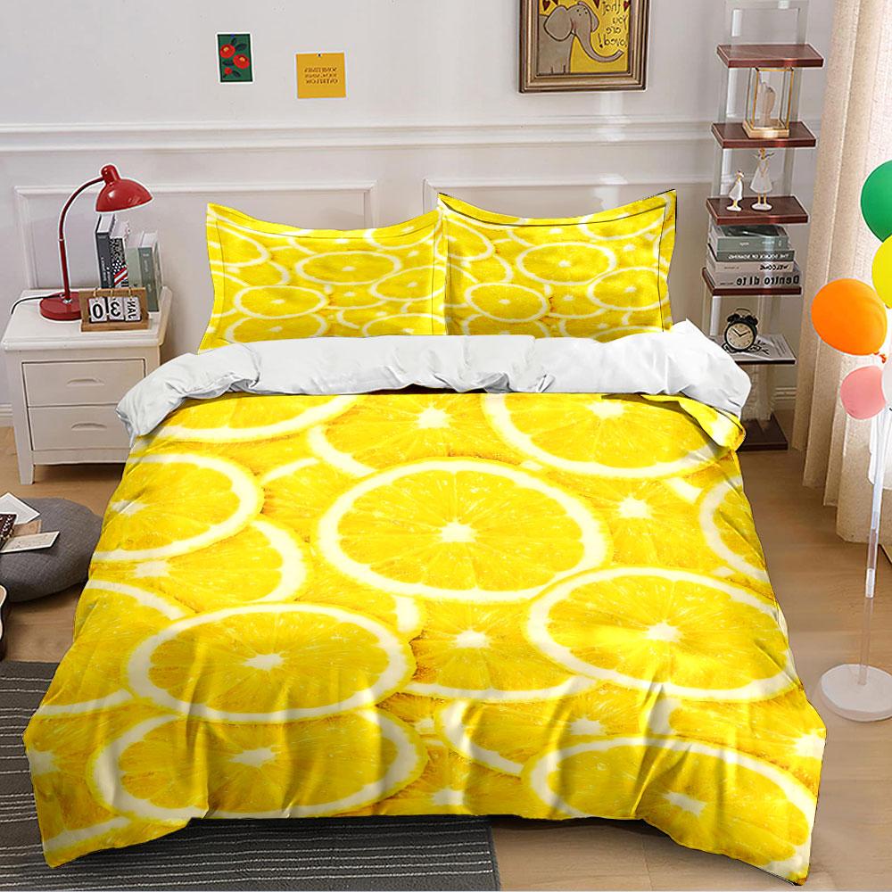 Bright Lemon Slices Pattern Bedding Duvet Cover Set (1*Duvet Cover 2*Pillowcases, without duvet insert)