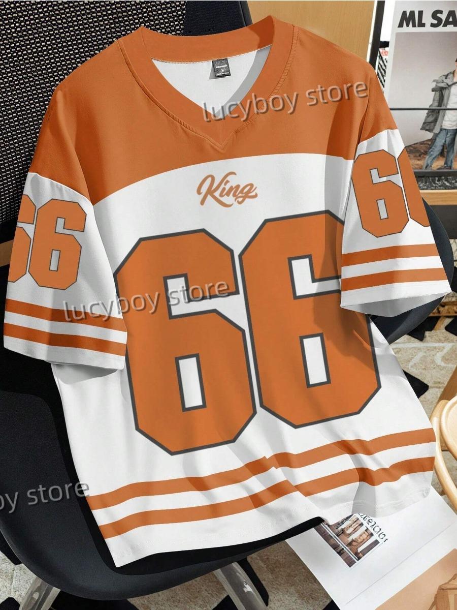 Tooyoo Herennummer 66 Letter 3D KING Print T-shirt Heren Korte Mouw Sportkleding Voetbal T-shirt Vintage Oversize Kleding L