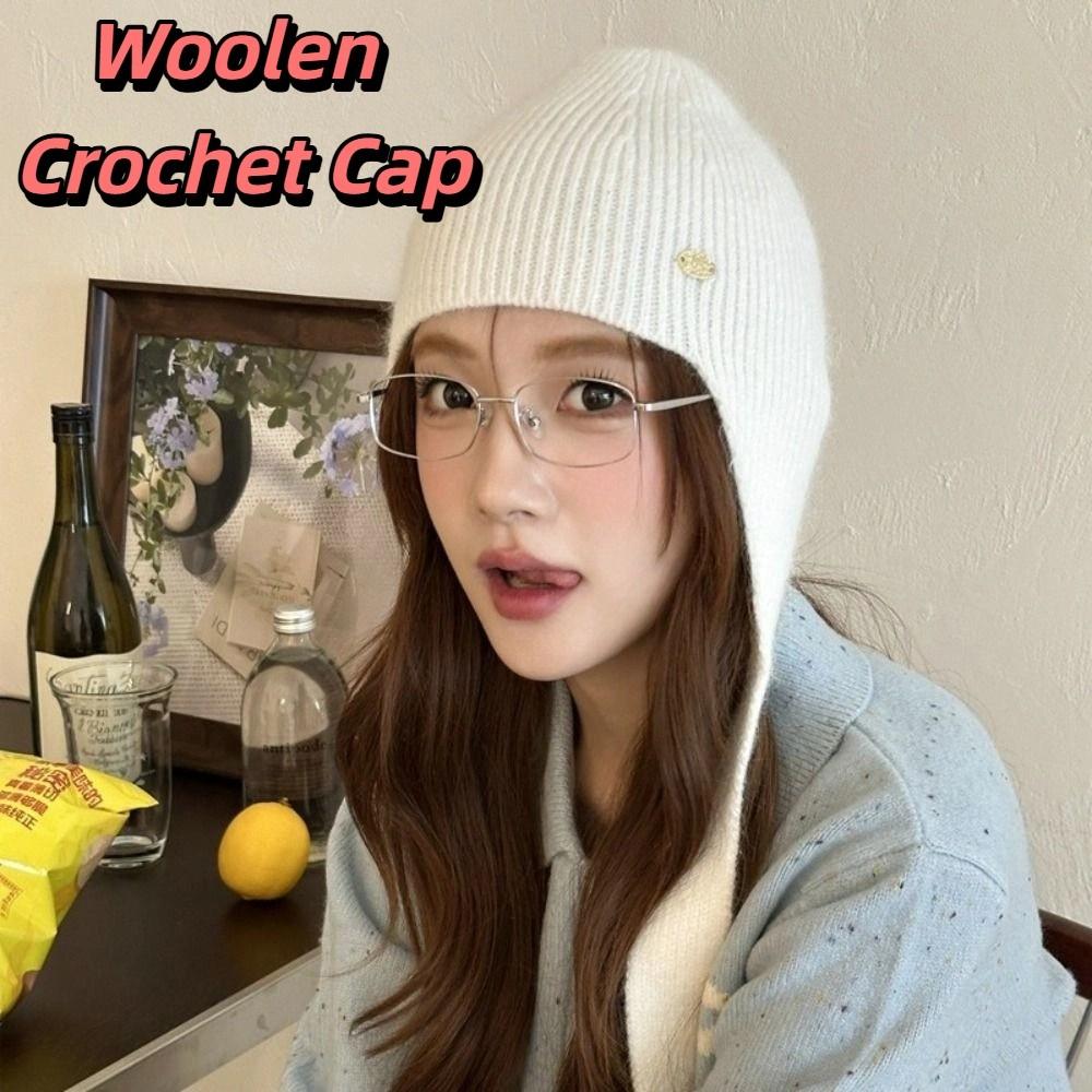 Coldproof Woolen Crochet Beanies Cap Keep Warm Girls Pullover Cap Fashion Knitted Hat  Female