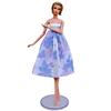 Lila blaue Modepuppenkleidung für Barbie-Puppen-Outfits, Partykleid, Oberteil und geblümter Midirock, 1/6 Spielzeug