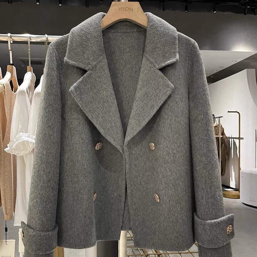 2026 Korean-Style Double-Faced Cashmere Coat: Short, Slim, Loose Woolen Design for Women