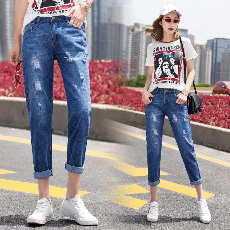 

Женские джинсы с высокой талией, узкие, рваные - Летне-осенние прямые свободные брюки гаремы 31 темно-синий