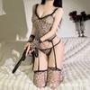 Sexy leopard print new nightclub women's wild temptation leopard print garter belt integrated suit uniform female one-piece cute