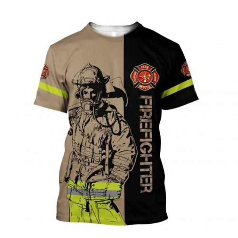 Sommer 3D Feuerwehrwehrmann Aufdruck T-Shirt Kinder Mode Streetwear Kurze Ärmel Harajuku Kleidung Fitnessstudio T-Shirts Für Männer T-Shirts
