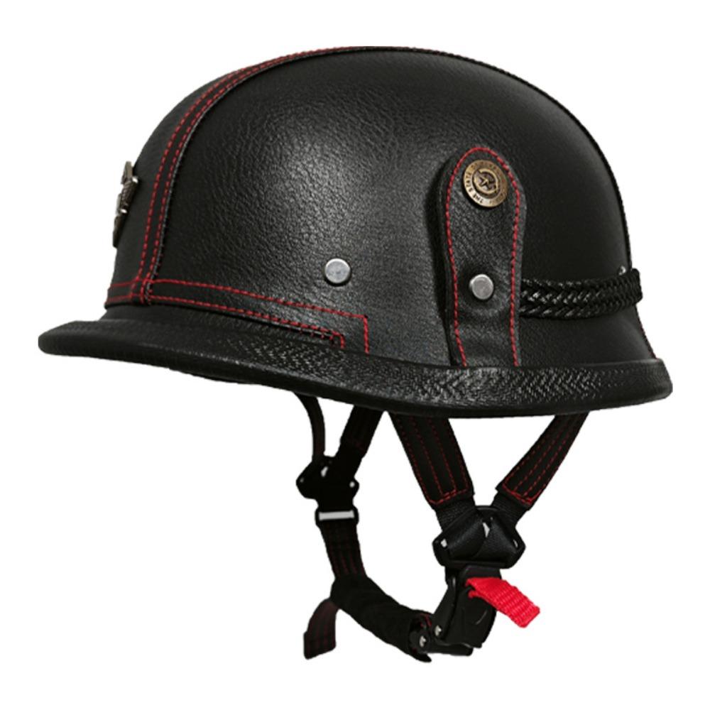 Electric Car Half Helmet Men and Women Four Seasons Cruise Retro German Leather Helmet Handmade Helmet