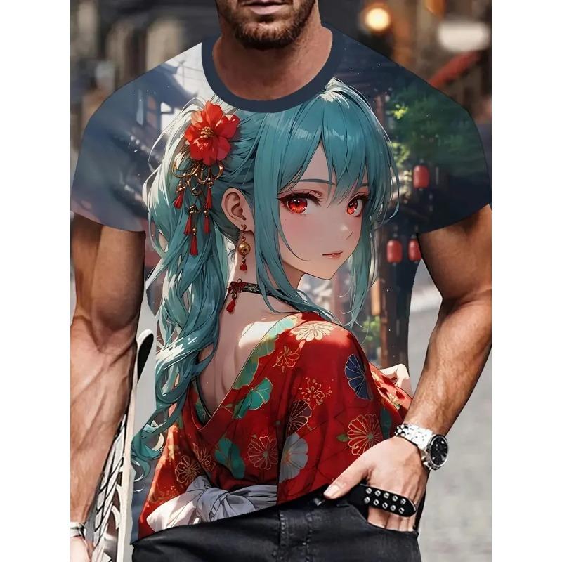 Letní Pánská Trička s Krátkým Rukávem s 3D Potiskem Anime Postav s Kulatým Výstřihem