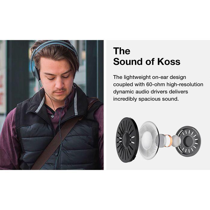 Casque avec fil et microphone, headphones on ear ouvert, jack 3.5 mm koss kph30ik noir
