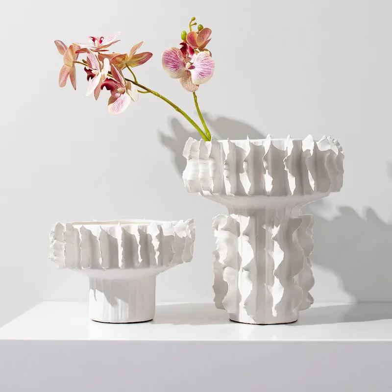 Thread Pattern Ceramic Vase Desk Decoration Flower Arrangement Flower Pots Modern Home Decor White Frosted Porcelain Floral Vase