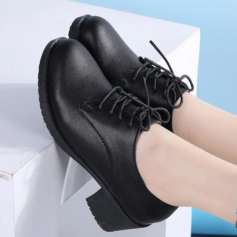 Schuhe Damen Frühling und Herbst Retro kleine Lederschuhe Damen Britischer Stil mittlerer Absatz professionelle einzelne Schuhe Vorstellungsgespräch schwarze Schuhe sind
