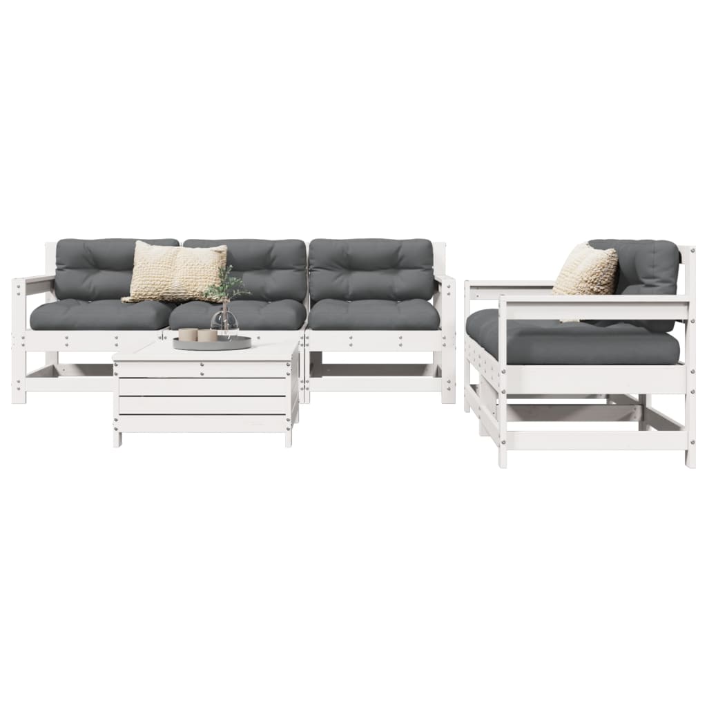 6 Piece White Garden Sofa Set Solid Pine Wood