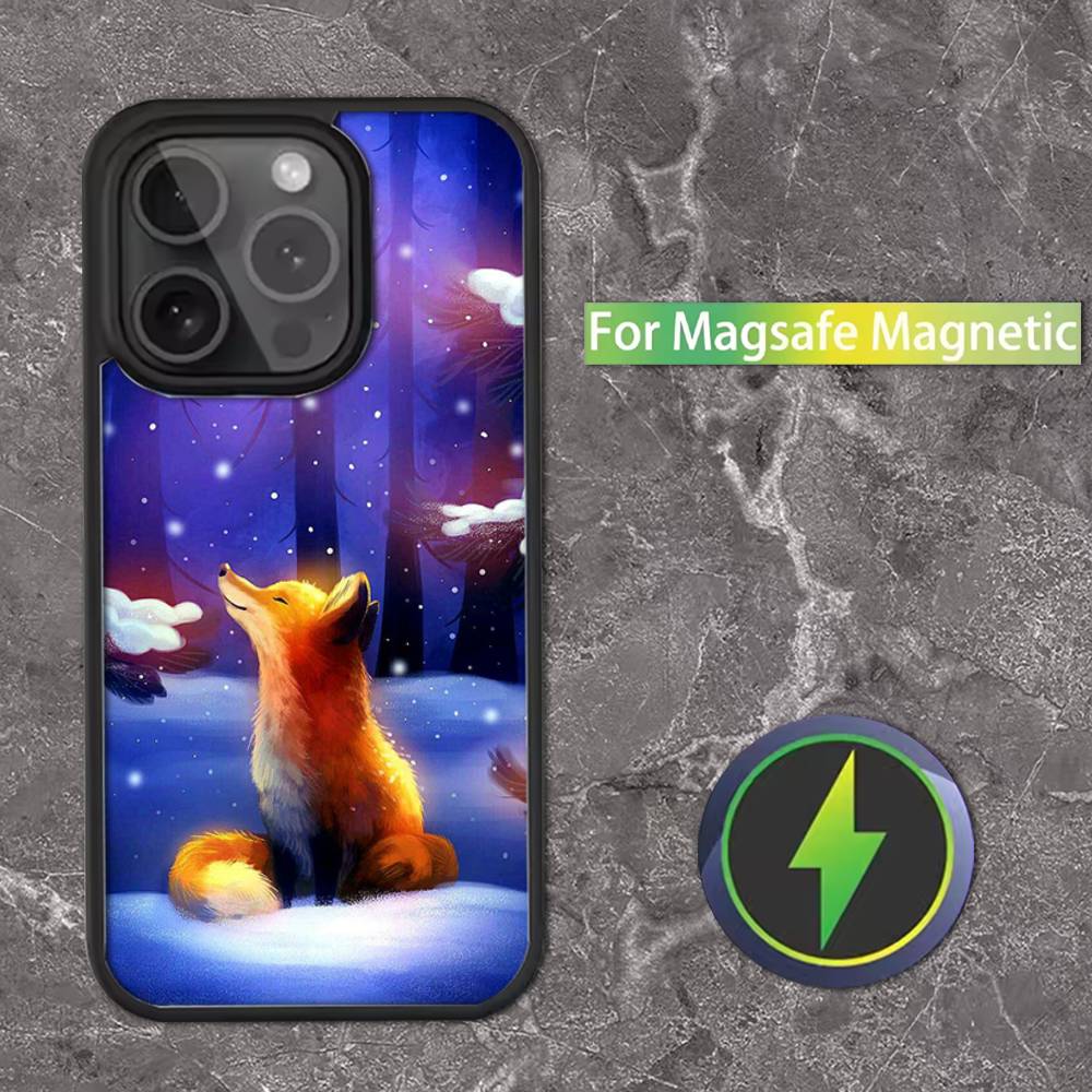 Cute Fox Cartoon For iPhone 11,12,13,14,15,16,17,Pro,Max,Plus,Mini,SE4,E Phone Case Magnetic For Magsafe Wireless