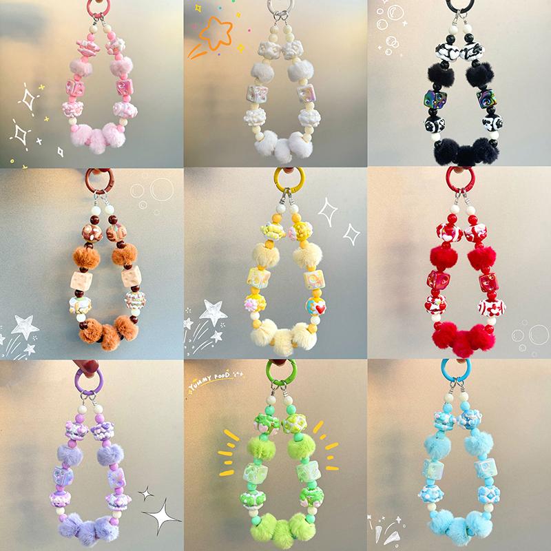 Roztomilý ručně kreslený korálkový řetízek na telefon, sladký přívěsek na klíče, kreativní řemínek na zápěstí proti ztracenému telefonu, dekorace na tašku, dárky