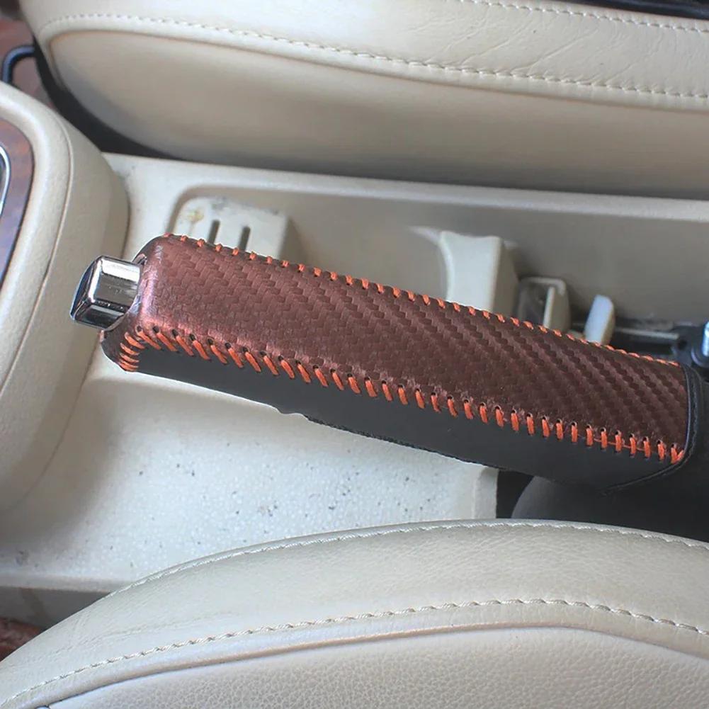 Universal PU Leather Gears Handbrake Cover Shift Lever Cover Collars Hand Brake Cover Anti-Skid Auto Parking Brake Accessories