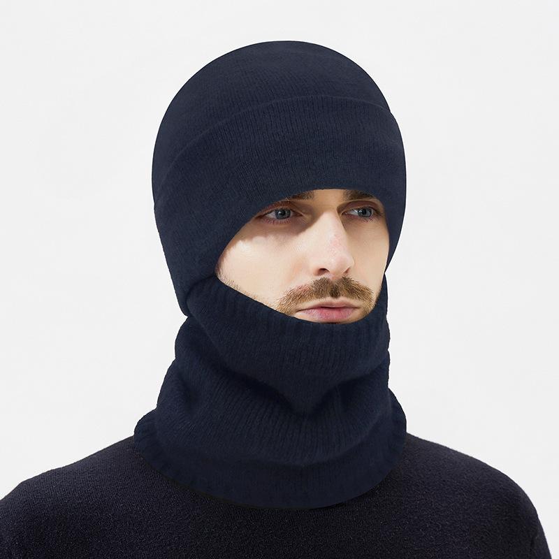 Winter Wool Plush Knitted Hat Men's Outdoor Travel Cycling Cold-Proof Ear Cover Head Wool Hat