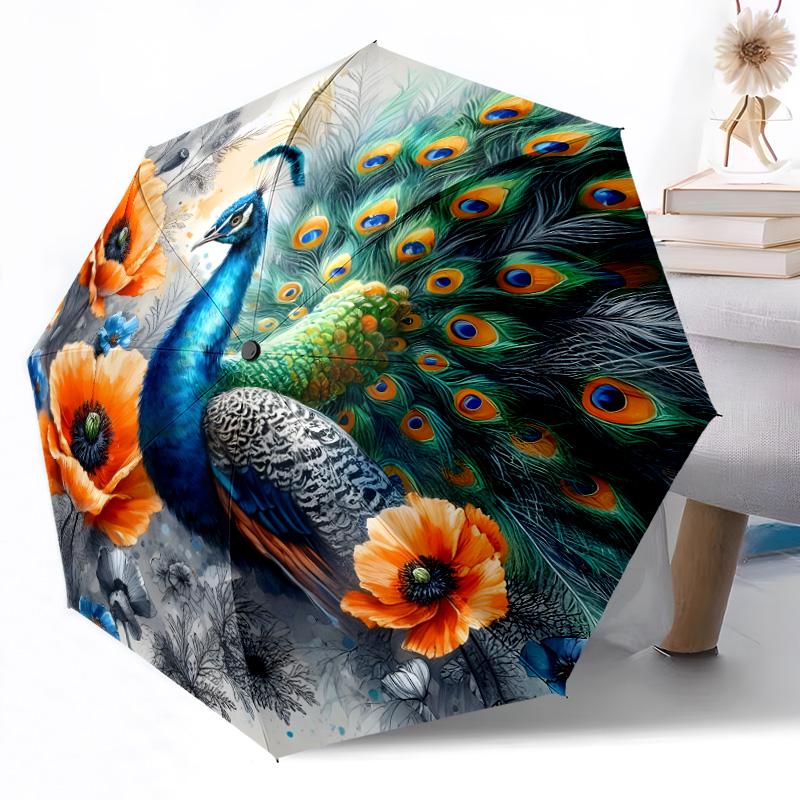 Vibrant Peacock Stained Glass Art Portable Automatic Umbrella Compact & Durable 8-Rib Design Durable Plastic & Iron Travel Essential Fashion Lovers