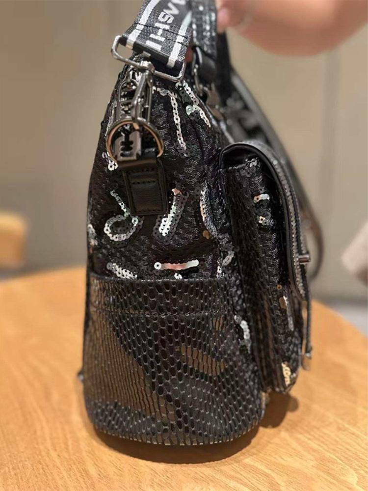 New Luxury Designer Sequin Women Shoulder Bag Multi Functional Backpack with Bright Film Letters Trendy Shiny Diamond Handbag