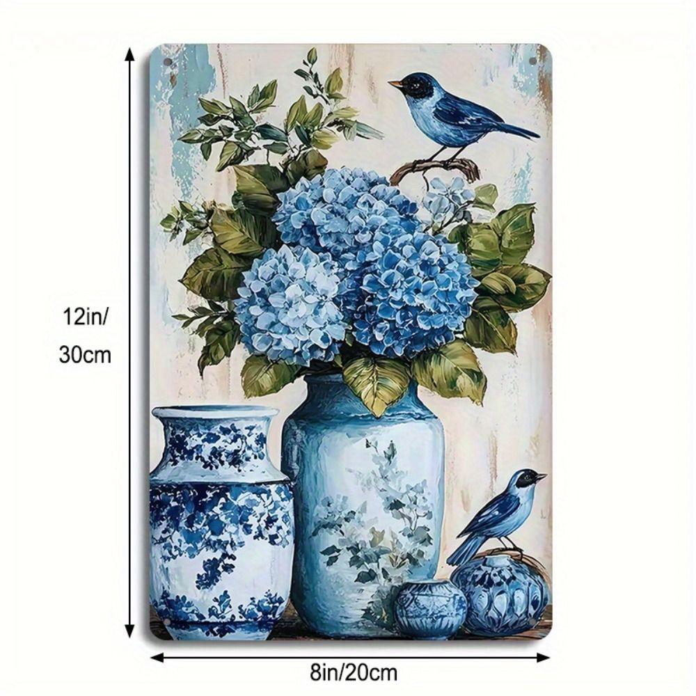 Vintage Metal Wall Poster Teal Rose Teacup 20x30cm Wall Decor