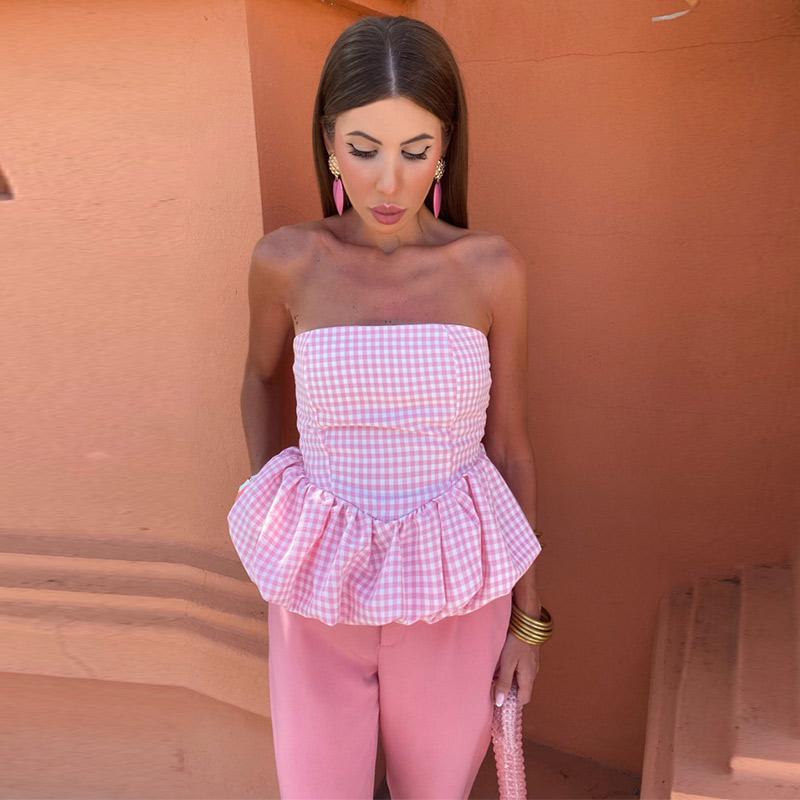 

Повседневный однотонный лоскутный женский топ без бретелек без рукавов с открытой спиной и открытыми плечами плиссированный женский жилет летние шикарные женские топы M розовый