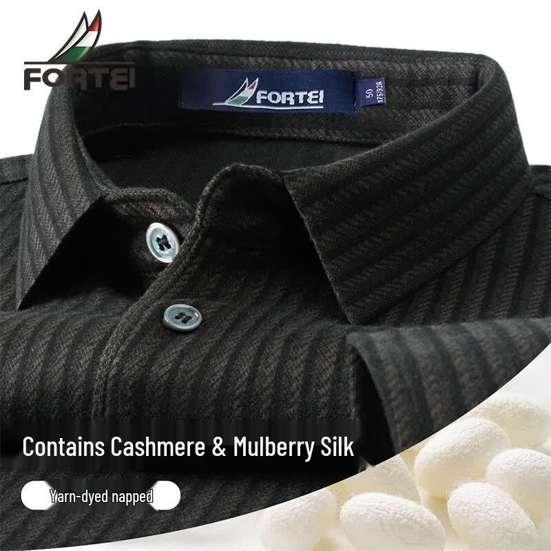 Men s Futing Cashmere Silk Blend Long Sleeve Polo Shirt XXL