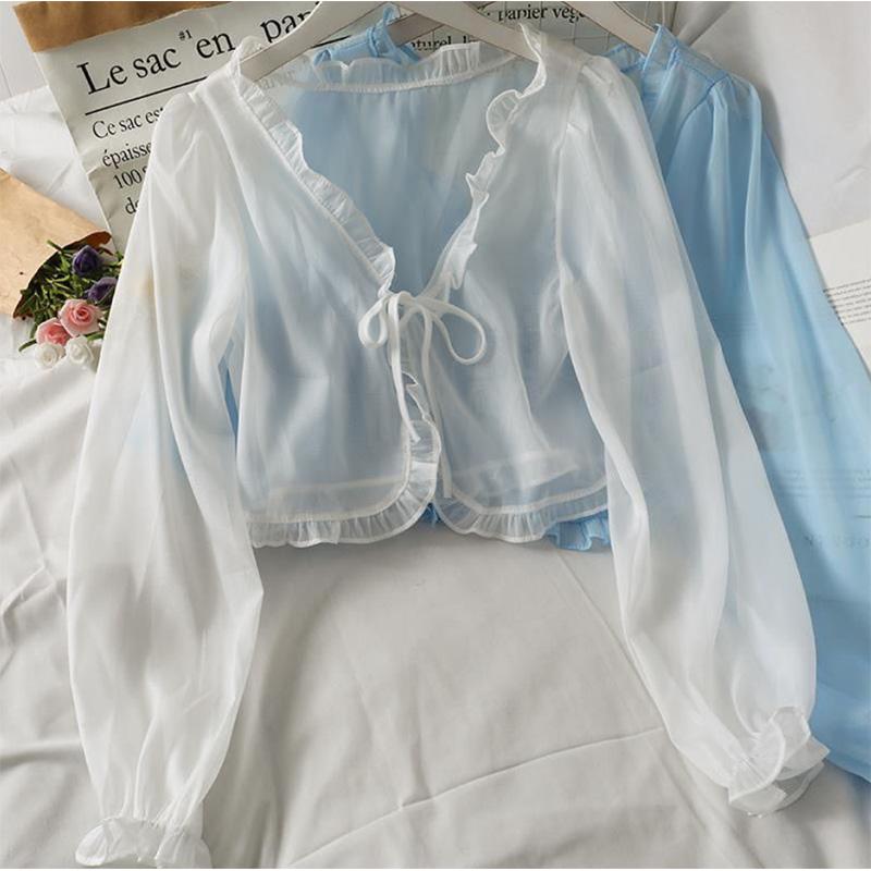 

Короткий галстук-бабочка «Осторожно» с краем грибка, маленькая шаль, женская свободная универсальная солнцезащитная рубашка с длинными рукавами, кардиган S белый