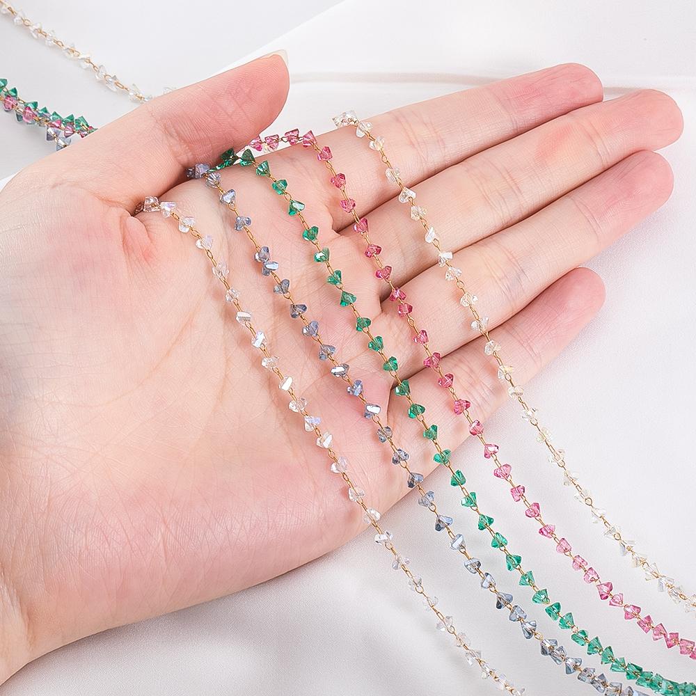 0.5M 1M 2M Irregular Clear Heart Chain Stainless Steel Glass Grave Stone Bead Chain Necklaces Bracelets Chain DIY Jewelry Making