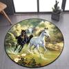 3D Running Horses Round Carpet Non-slip Mat Luxury Wild Horse Area Rug for Game Room Bedroom Decoration