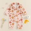 Infant Newborn Baby Girl Halloween Sleeping Romper Ghost/Pumpkin Print Lapel Long Sleeve Button Down Jumpsuit