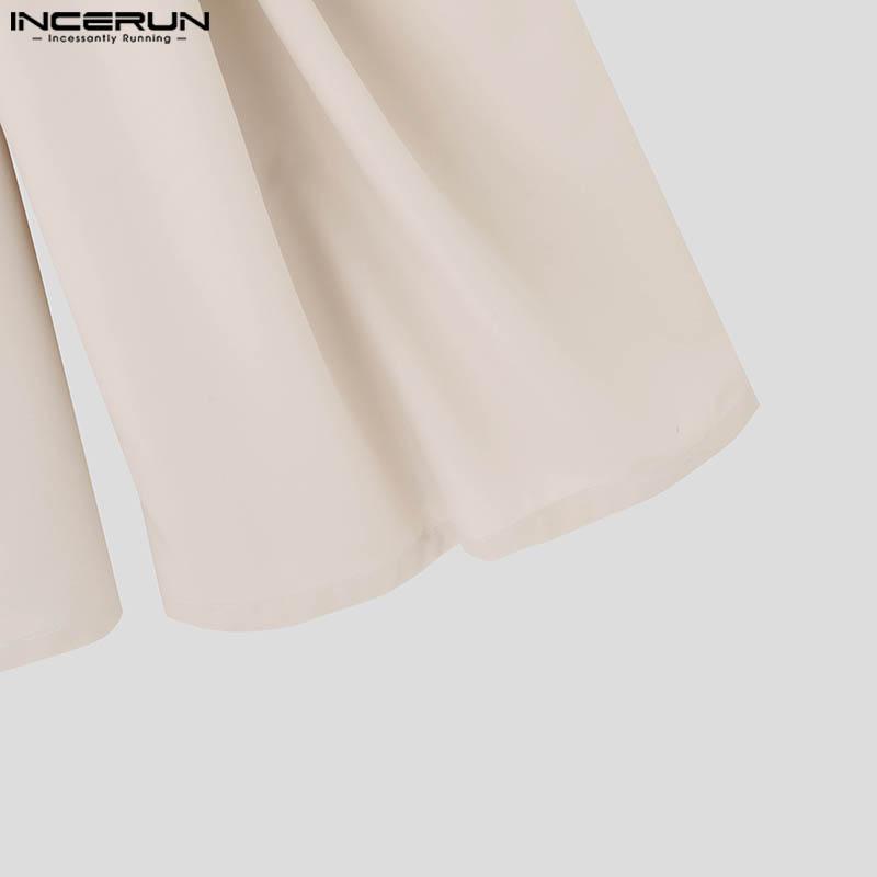 INCERUN Men Zipper Waist Long Pants Casual Twisted Wide Leg Trousers