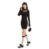 Eng anliegendes Strickkleid für Damen: Würziger Stil, Rundhalsausschnitt, Durchsichtig, Hüftbetont, Kurzer Rock für Herbst/Winter