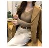 Spicy Girl Black Lace Patchwork V-neck Slimming Long Sleeve Top for Women