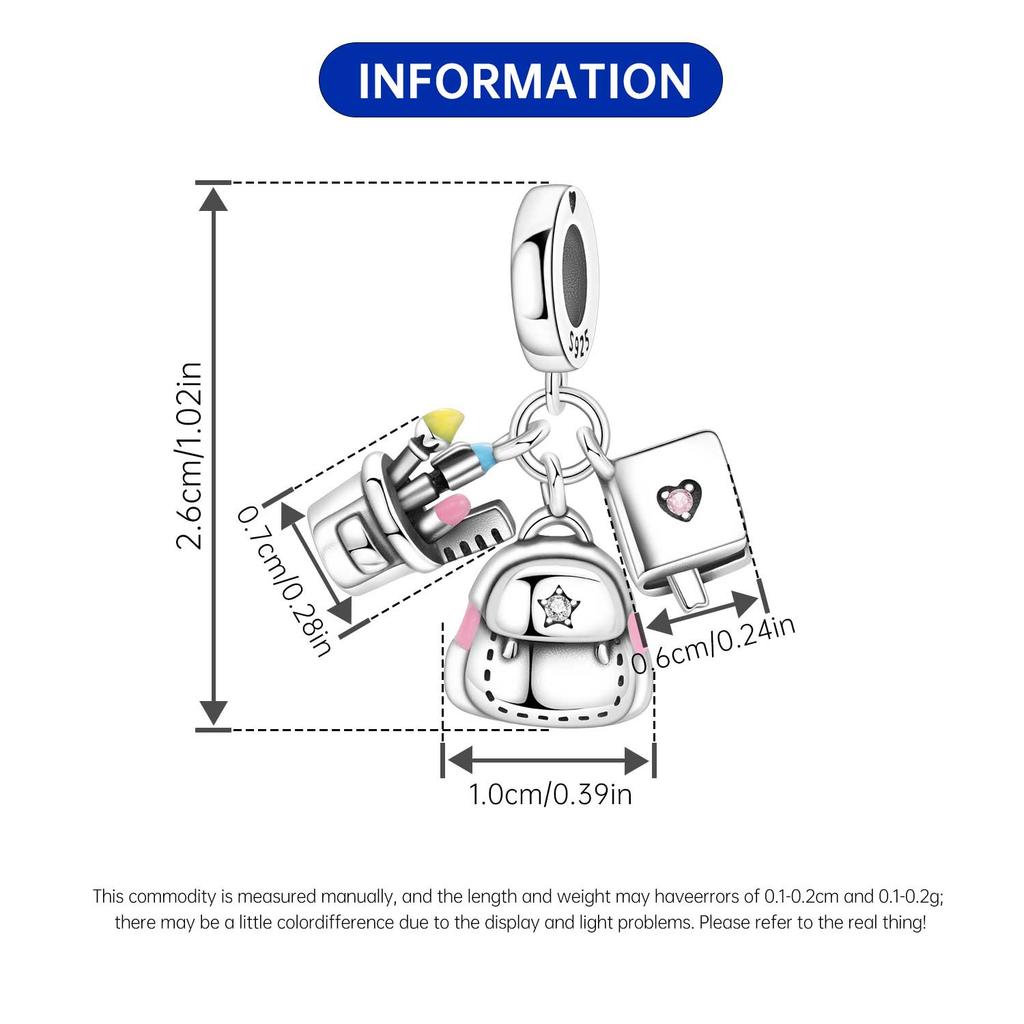 Copper Backpack Notebook Pen Holder Pendant Charms Beads Fit Bracelets Diy Gifts Jewelry Accessory