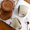 Mit Holzuntertasse Grobkeramik Moderne Kunst Kaffeetasse Abgerundeter Griff Keramik-Teetasse Nachmittagstee
