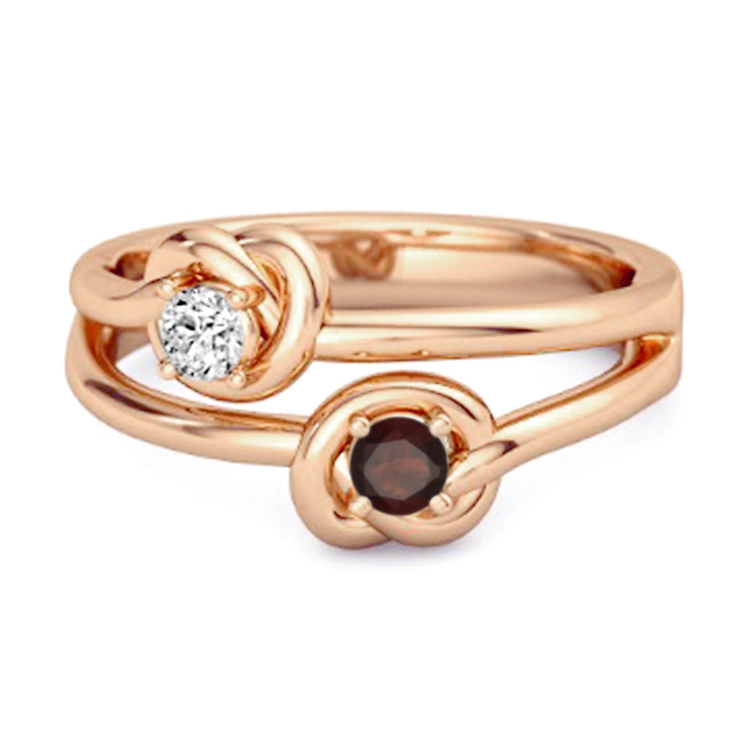 Garnet Infinity Knot Bypass Ring - 925 Sterling Silver Rose Gold Vermeil 9