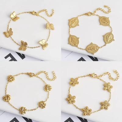Daisy New Design Gold Plated Metal Religious Virgin Ornament Bracelet Women Creative New Design Stainless Steel Butterfly Heart