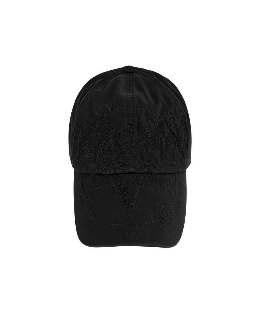 Emoseutaenseukeulleob Pentagram Embroidered Cap - Black