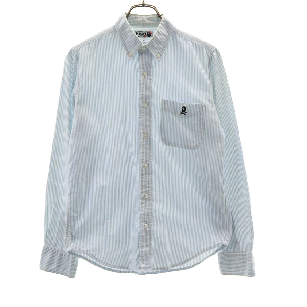 A Bathing Ape Stripete Langermet Knappedunskjorte S Blå Herre Brukt
