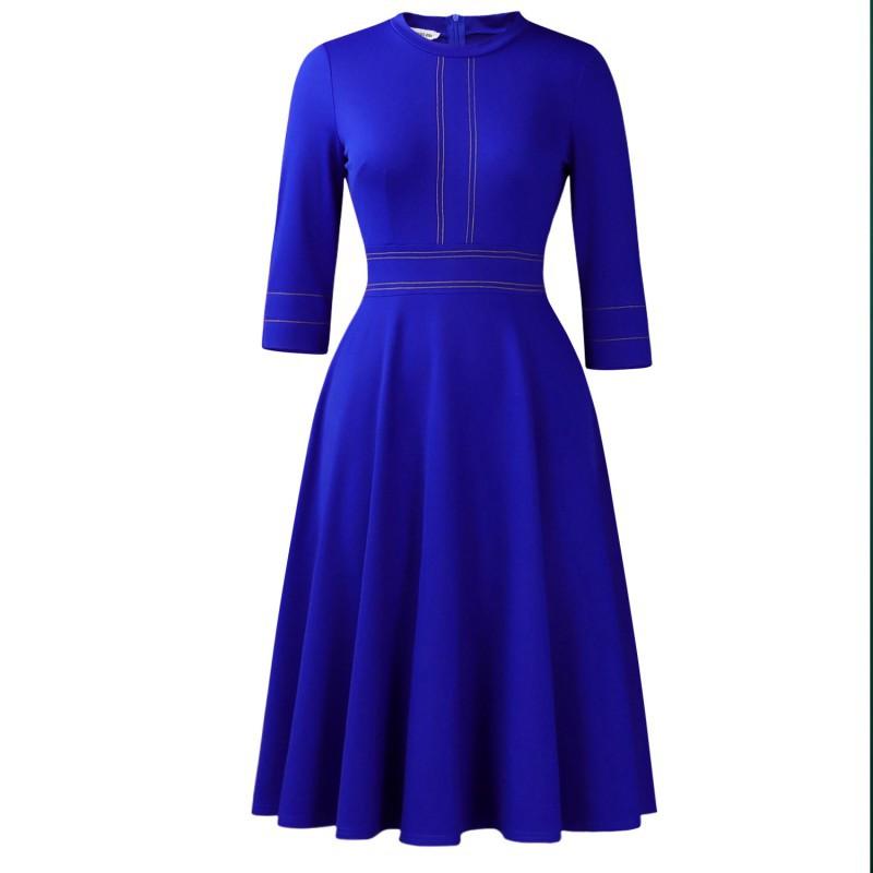 New Women s Dress Fashionable Elegant Round Collar Quarter Sleeve S королевский синий