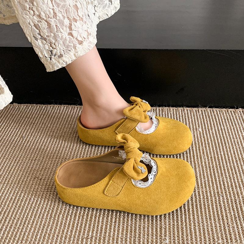 Retro bow bag head half slippers spring and summer new French lazy one pedal casual girls outer slippers