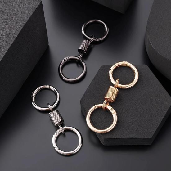 6Pcs Retro Spring Double Ring Keychain Zinc Alloy Anti-Lost Stretchy Key Organizer with Lobster Clasp Multi-functional Tool