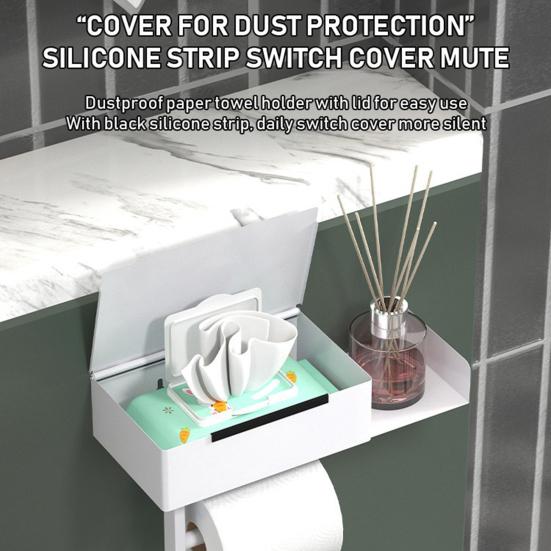 Toilettenpapierhalter mit Ablage und Schublade Wandmontierter Badezimmer-Organizer Rollenhalter Staubdichter Wischtuchspender für platzsparende Aufbewahrung