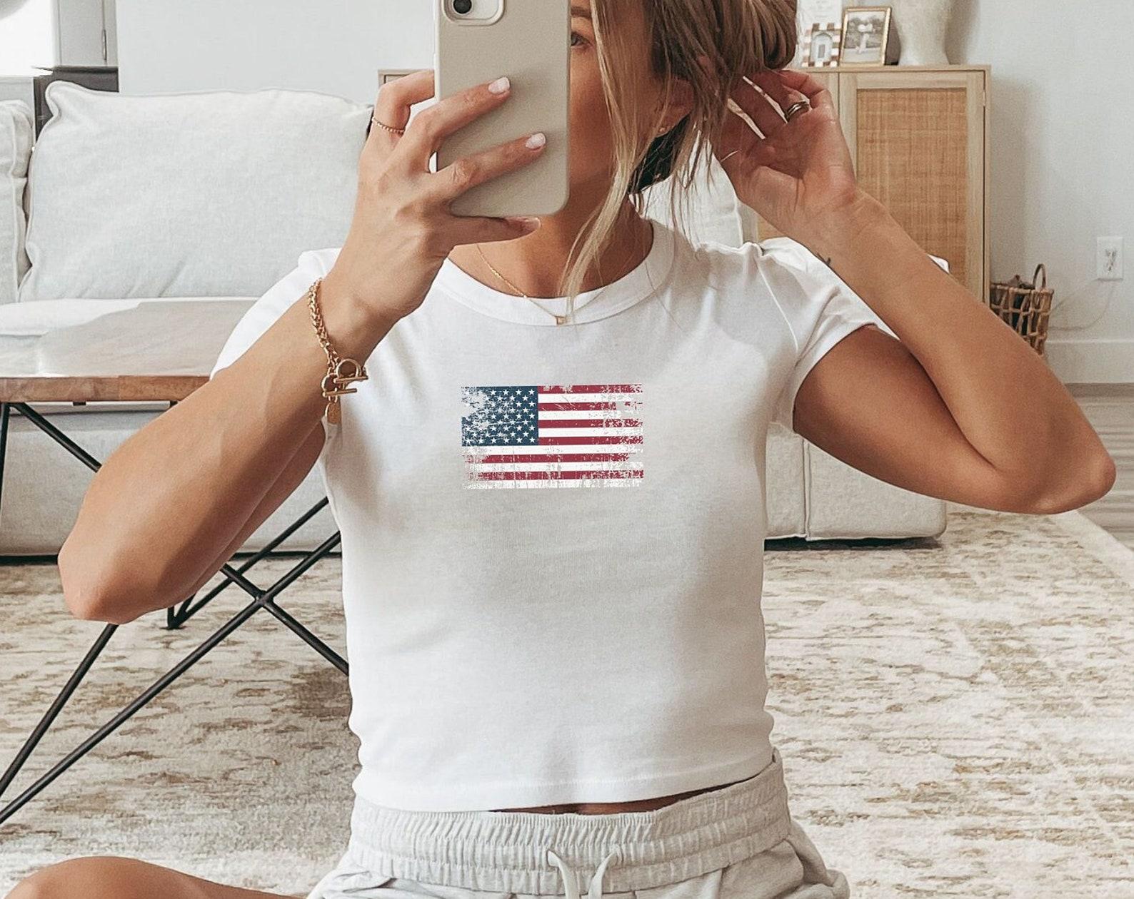 American Flag Baby Tee: Y2K Retro Graphic Crop Top 3XL