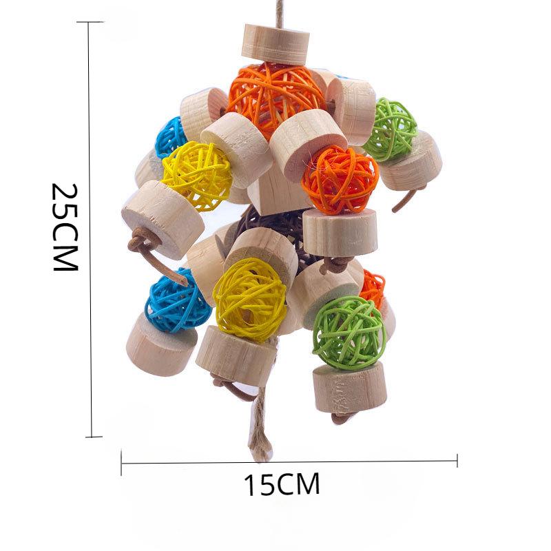 Parrot Bird Toys Pet Bird Chew Toy Suspension Hanging Bridge Chain Block Knots Tearing Toy Multicolored Rattan Ball Cage Decor