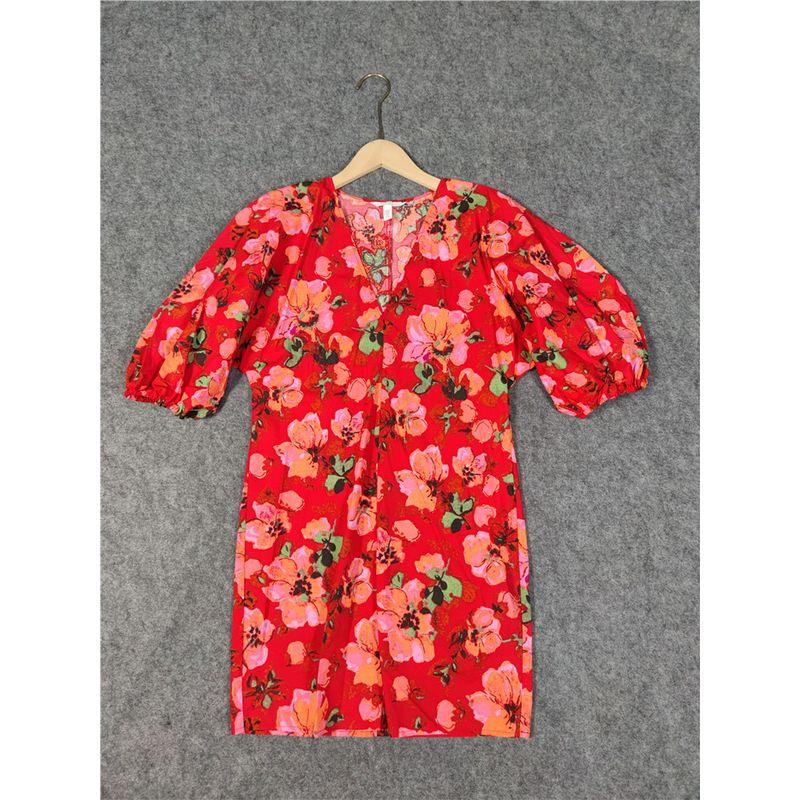 

Женское летнее хлопковое повседневное платье с принтом и V-образным вырезом Red Flower S