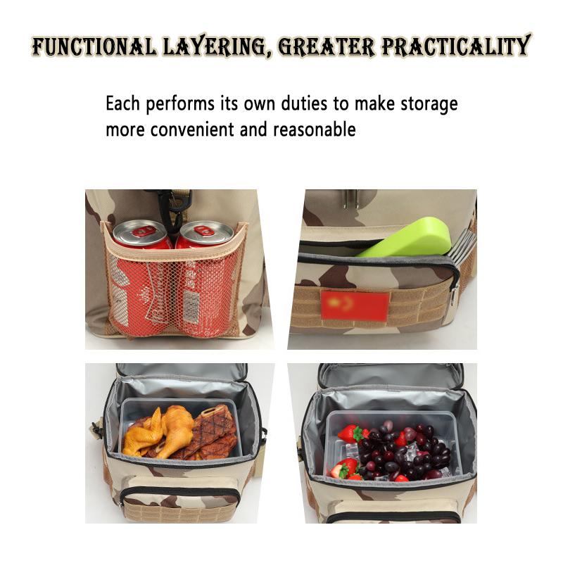 Tactical Lunch Box for Men Work Leak Proof Insulated Durable Beach Thermal Cooler Handbag Camping Picnic Square Pouchs Lightweight to Carry