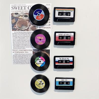 4/8 ks, Nostalgický magnetický set kazetových nahrávek | Dekorativní magnetky na lednici, Ideální pro milovníky hudby, Okouzlující dárky.