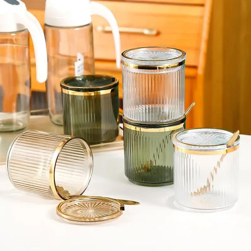 1 pz Barattolo per condimenti in acrilico con vassoio, contenitore per condimenti, saliera, contenitore per zucchero, set di contenitori per utensili da cucina per la casa
