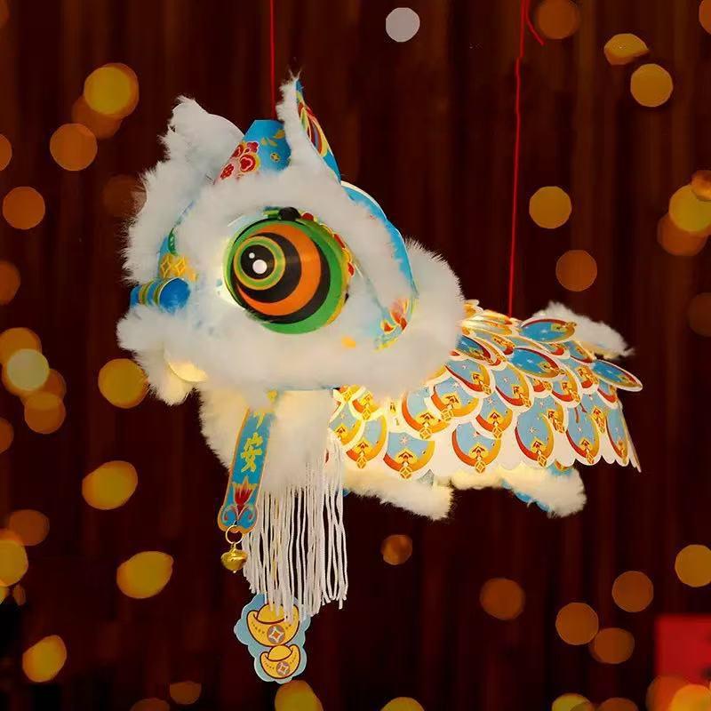 2026 Chinese New Year Lion Dance Lantern Waterproof Ancient Handmade Lantern DIY Material Package With Tassel Luminous Lantern